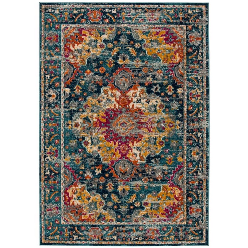 SAFAVIEH Madison Teal/Fuchsia Doormat 3 ft. x 5 ft. Border Floral Geometric Medallion Area Rug MAD154L-3