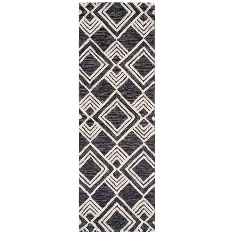 SAFAVIEH Micro-Loop Charcoal/Ivory 3 ft. x 9 ft. Multi-Diamond Geometric Runner Rug MLP154H-29