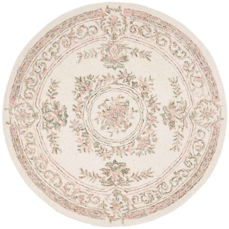 SAFAVIEH Micro-Loop Ivory/Fuchsia 5 ft. x 5 ft. Round Border Area Rug MLP902R-5R