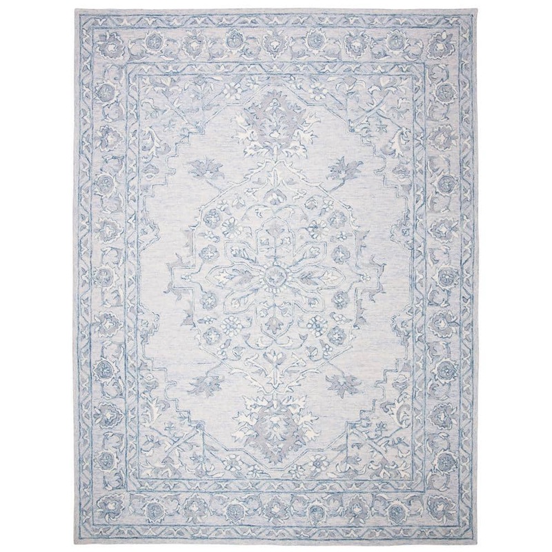 SAFAVIEH Micro-Loop Light Blue/Ivory 10 ft. x 14 ft. Floral Border Area Rug MLP504M-10