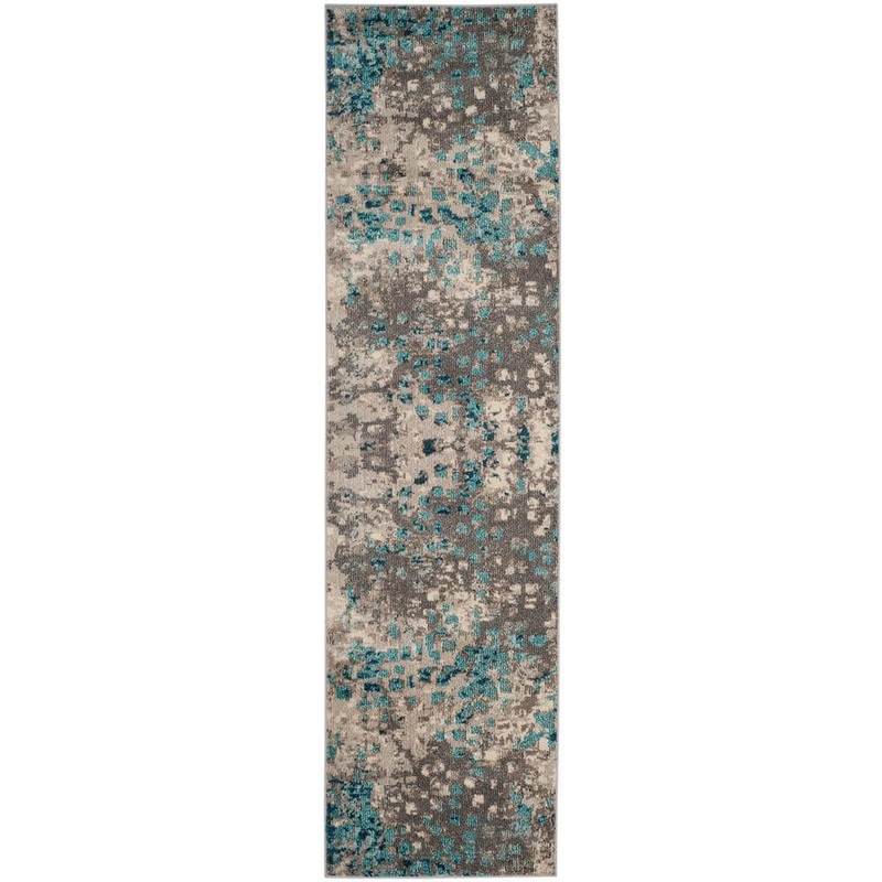 SAFAVIEH Monaco Gray/Light Blue 2 ft. x 10 ft. Geometric Runner Rug MNC225E-210