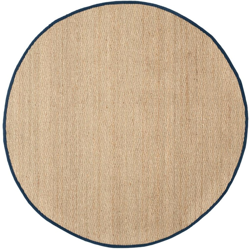 SAFAVIEH Natural Fiber Beige/Blue 6 ft. x 6 ft. Round Border Area Rug NF115E-6R