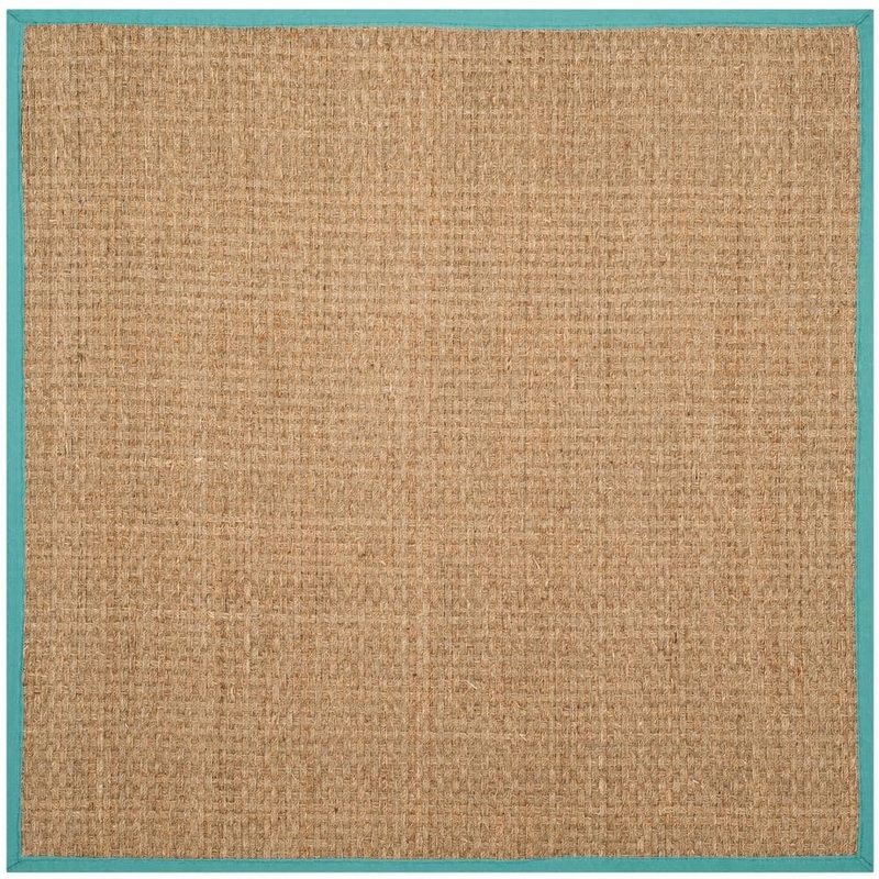 SAFAVIEH Natural Fiber Beige/Teal 4 ft. x 4 ft. Border Woven Square Area Rug NF114R-4SQ