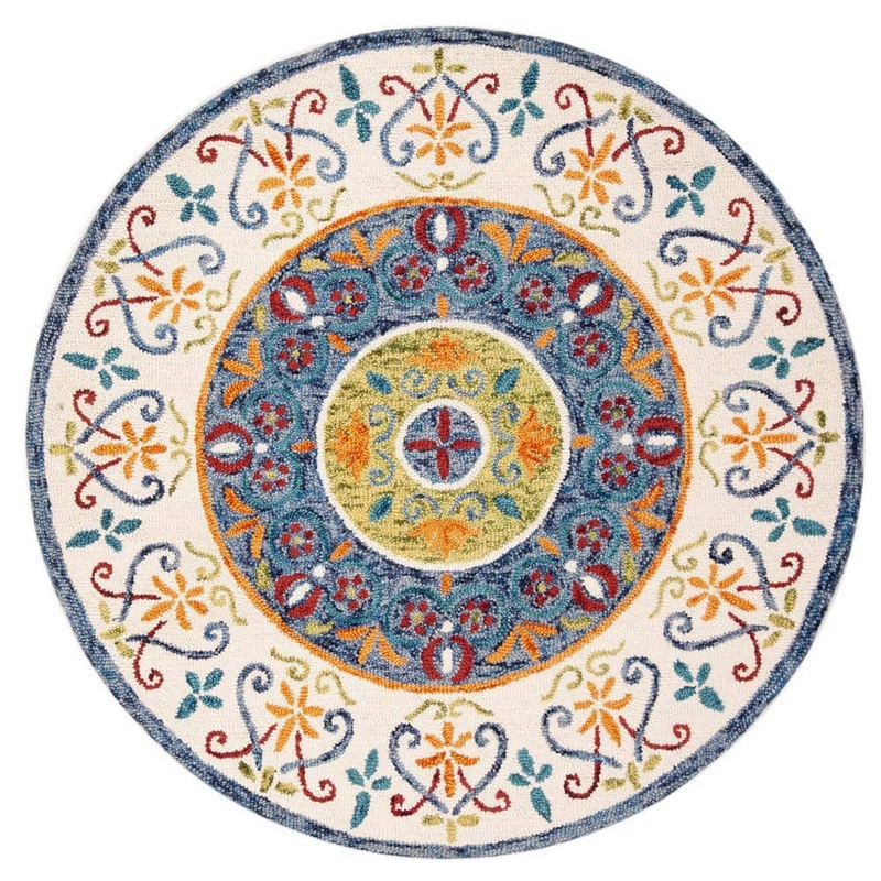 SAFAVIEH Novelty Blue/Ivory 5 ft. x 5 ft. Round Border Area Rug NOV601M-5R