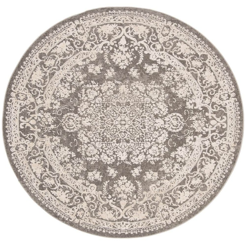 SAFAVIEH Reflection Dark Gray/Cream 5 ft. x 5 ft. Round Border Area Rug RFT664B-5R