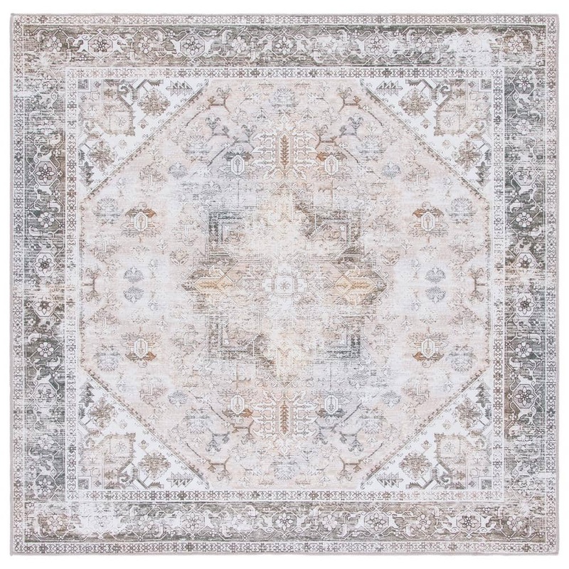 SAFAVIEH Tuscon Beige/Gray 4 ft. x 4 ft. Machine Washable Border Distressed Square Area Rug TSN102B-4SQ
