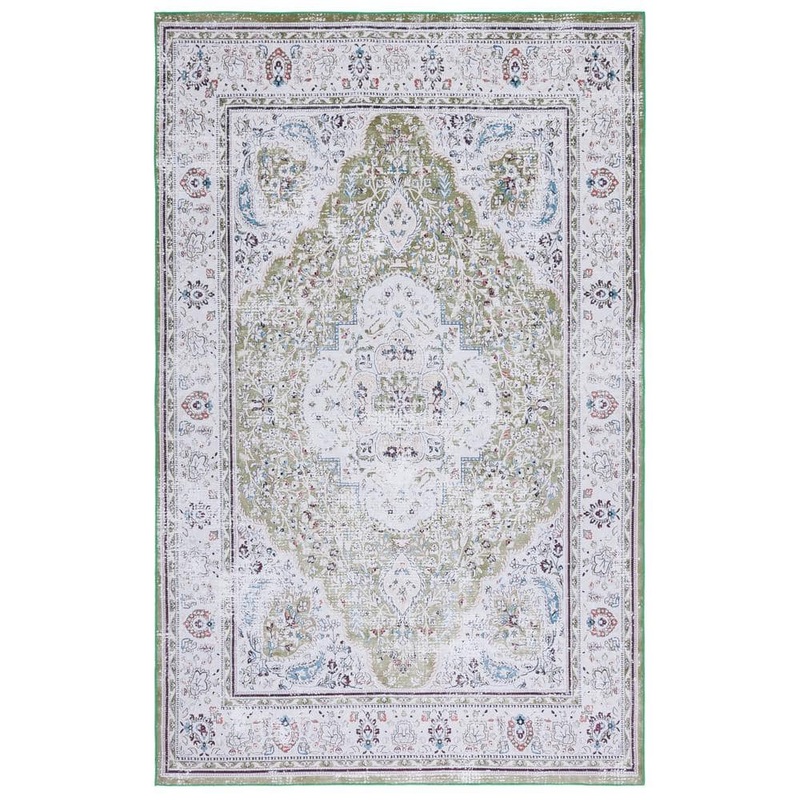 SAFAVIEH Tuscon Green/Beige 6 ft. x 9 ft. Machine Washable Floral Border Area Rug TSN136Y-6
