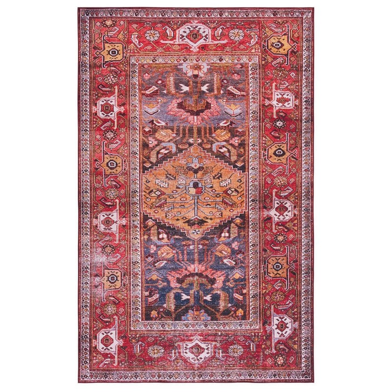 SAFAVIEH Tuscon Navy/Rust 4 ft. x 6 ft. Machine Washable Floral Border Area Rug TSN127N-4