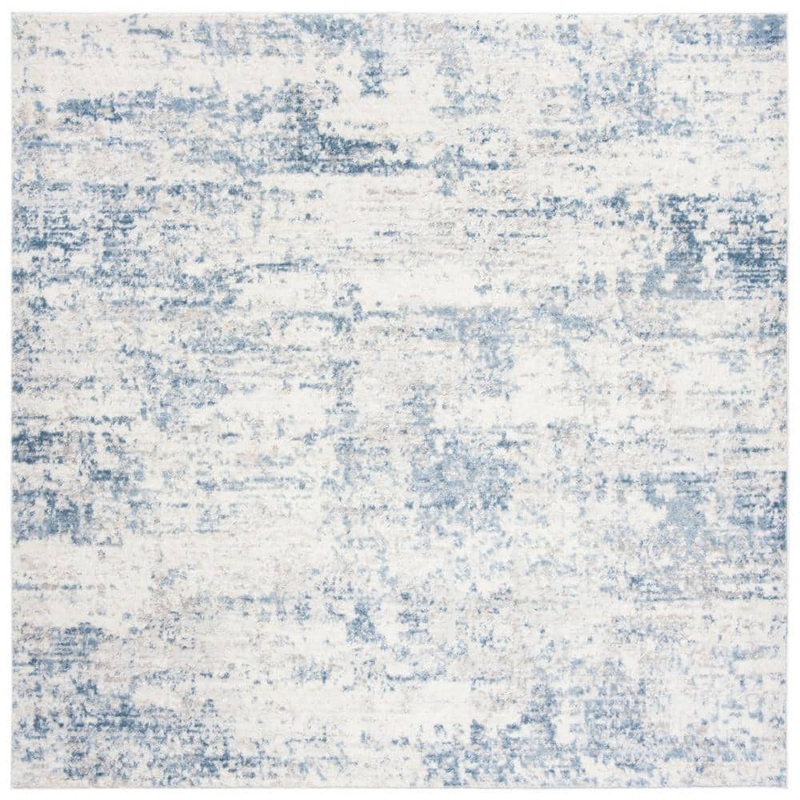 SAFAVIEH Amelia Doormat 3 ft. x 3 ft. Ivory/Blue Abstract Distressed Square Area Rug ALA700A-3SQ