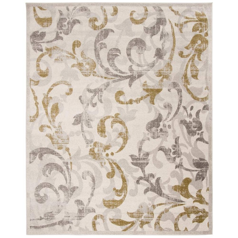 SAFAVIEH Amherst Ivory/Light Gray 10 ft. x 14 ft. Border Floral Area Rug AMT428E-10