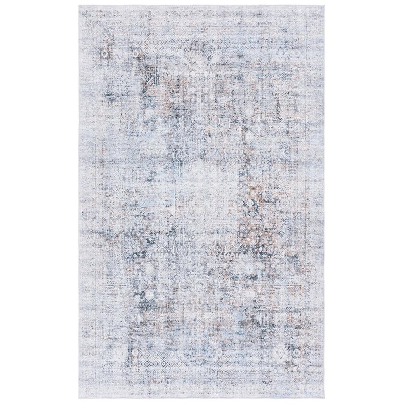SAFAVIEH Arizona Beige/Charcoal 4 ft. x 6 ft. Distressed Border Ornate Machine Washable Area Rug ARZ539B-4