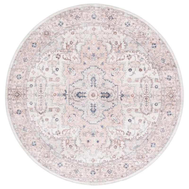 SAFAVIEH Arizona Peach/Beige 6 ft. x 6 ft. Distressed Border Ornate Machine Washable Round Area Rug ARZ520U-6R