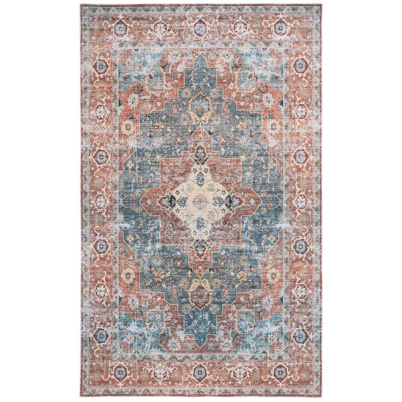 SAFAVIEH Arizona Rust/Blue Green 6 ft. x 9 ft. Border Ornate Machine Washable Area Rug ARZ126R-6