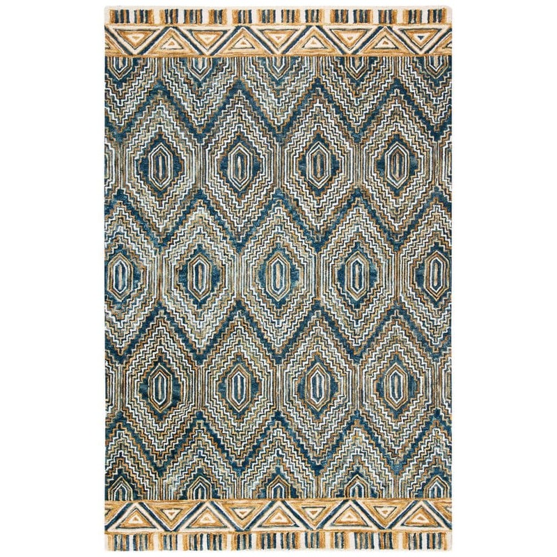 SAFAVIEH Aspen Blue/Gold Doormat 3 ft. x 5 ft. Border Ikat Area Rug APN822M-3