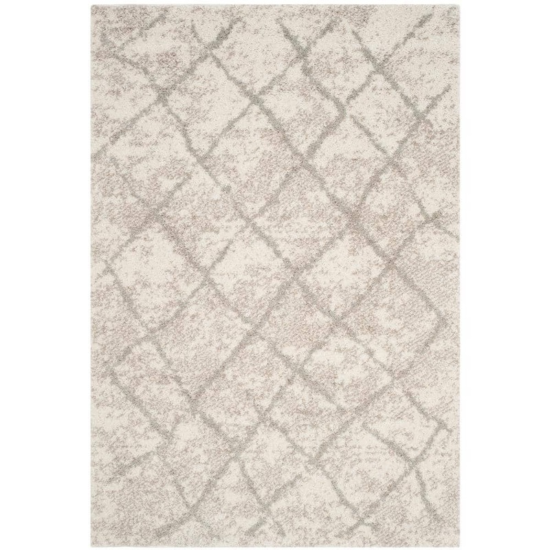 SAFAVIEH Berber Shag Cream/Light Gray 8 ft. x 10 ft. Geometric Area Rug BER162C-8
