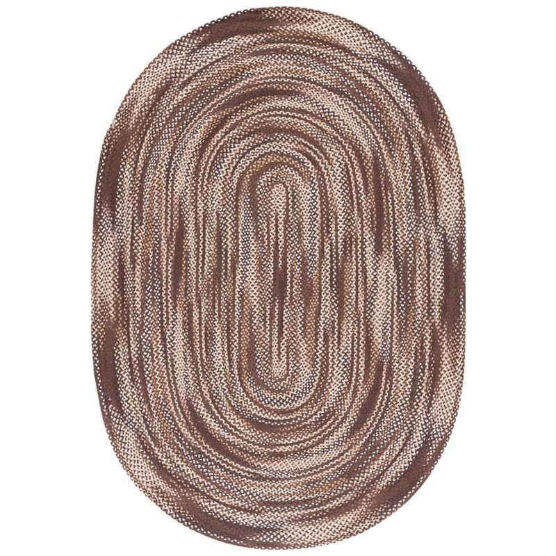 SAFAVIEH Braided Brown/Ivory 5 ft. x 8 ft. Striped Oval Area Rug BRD257T-5OV