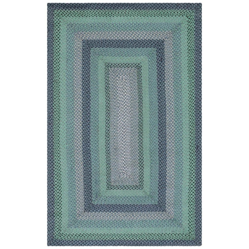 SAFAVIEH Braided Gray Green 6 ft. x 9 ft. Striped Border Area Rug BRD651F-6