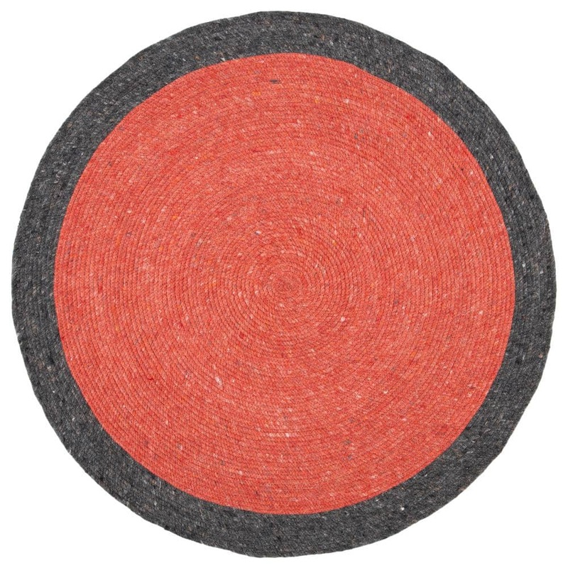 SAFAVIEH Braided Red Black Doormat 3 ft. x 3 ft. Abstract Border Round Area Rug BRD902Q-3R