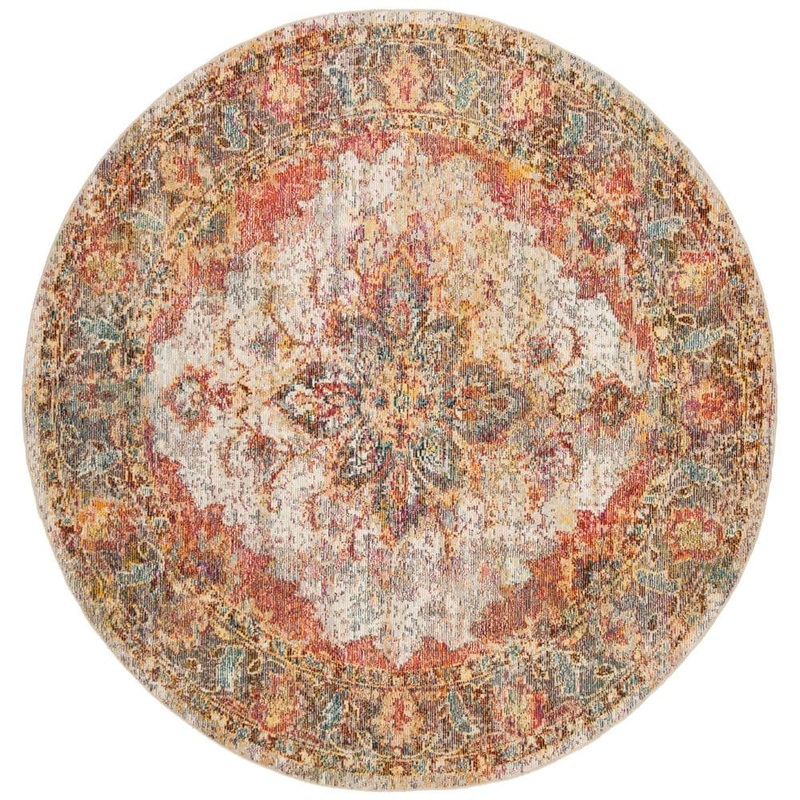 SAFAVIEH Crystal Cream/Rose 7 ft. x 7 ft. Floral Border Round Area Rug CRS508V-7R