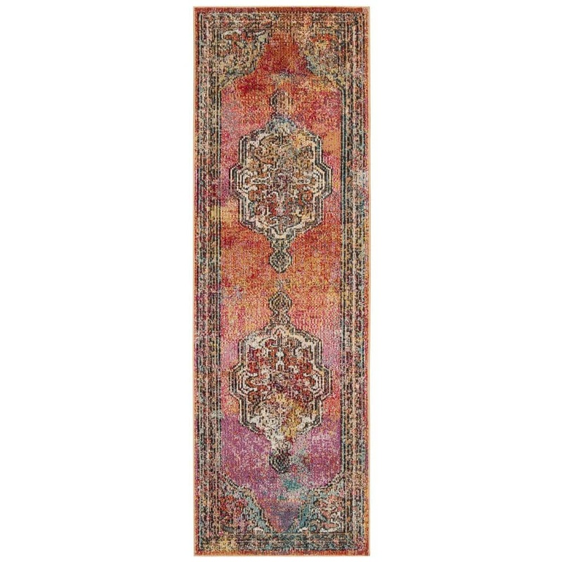SAFAVIEH Crystal Orange/Light Blue 2 ft. x 5 ft. Medallion Floral Runner Rug CRS502A-25