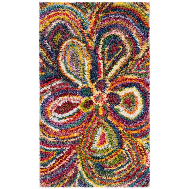 SAFAVIEH Fiesta Shag Multi Doormat 3 ft. x 5 ft. Floral Area Rug FSG383M-3