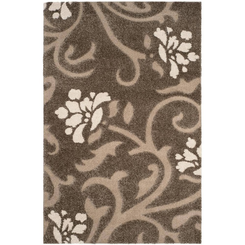 SAFAVIEH Florida Shag Smoke/Beige 4 ft. x 6 ft. Floral Area Rug SG464-7913-4