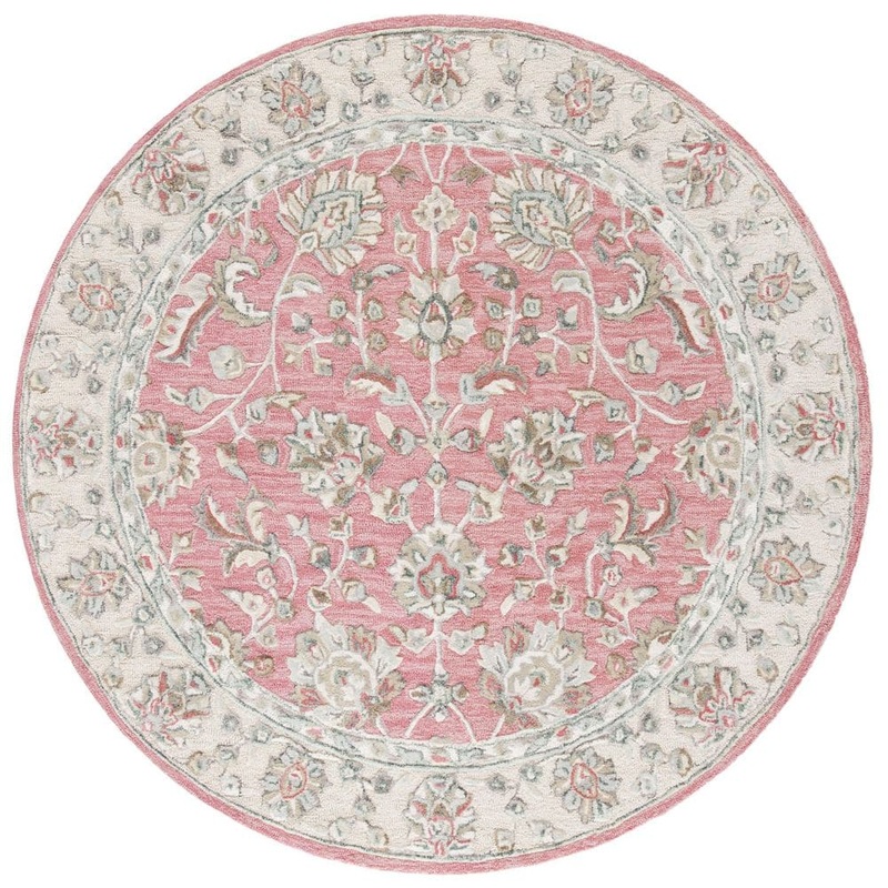 SAFAVIEH Glamour Pink/Beige 6 ft. x 6 ft. Floral Border Round Area Rug GLM628U-6R