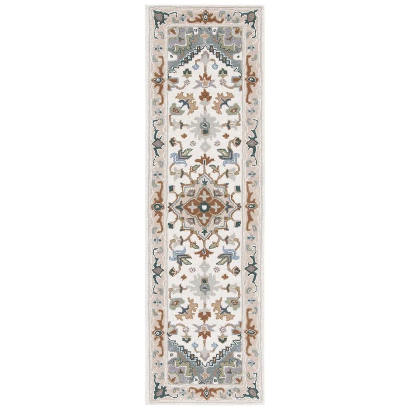 SAFAVIEH Heritage Ivory/Light Blue 2 ft. x 10 ft. Border Floral Medallion Runner Rug HG625L-210