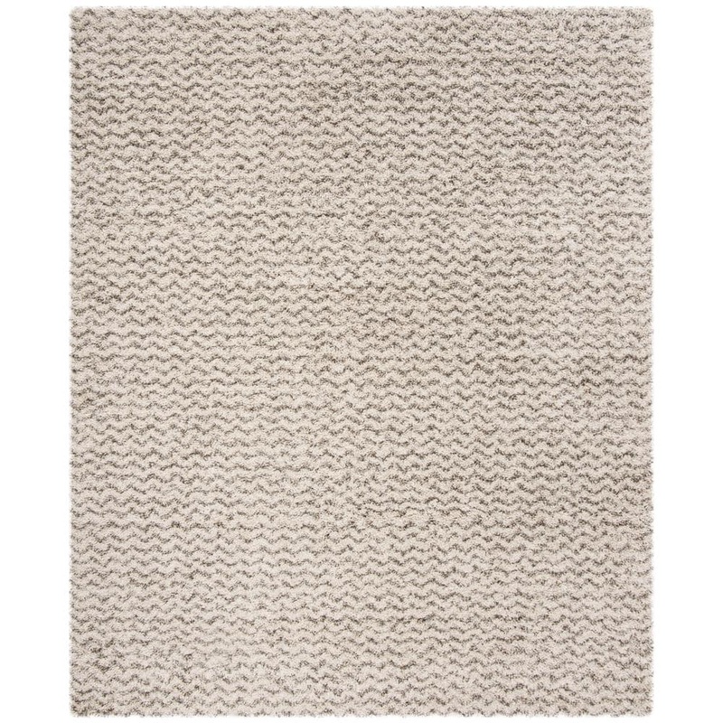 SAFAVIEH Hudson Shag Ivory/Gray 8 ft. x 10 ft. Geometric Striped Chevron Area Rug SGH330A-8