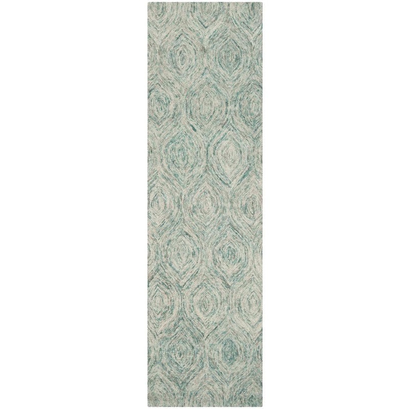 SAFAVIEH Ikat Ivory/Sea Blue 2 ft. x 12 ft. Geometric Runner Rug IKT631A-212