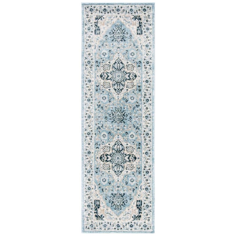 SAFAVIEH Isabella Light Blue/Cream 2 ft. x 7 ft. Medallion Border Runner Rug ISA936M-27