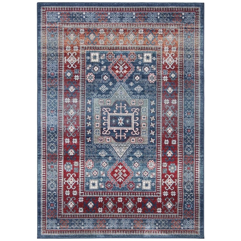 SAFAVIEH Kazak Red/Blue 4 ft. x 6 ft. Border Persian Oriental Area Rug KZK122R-4