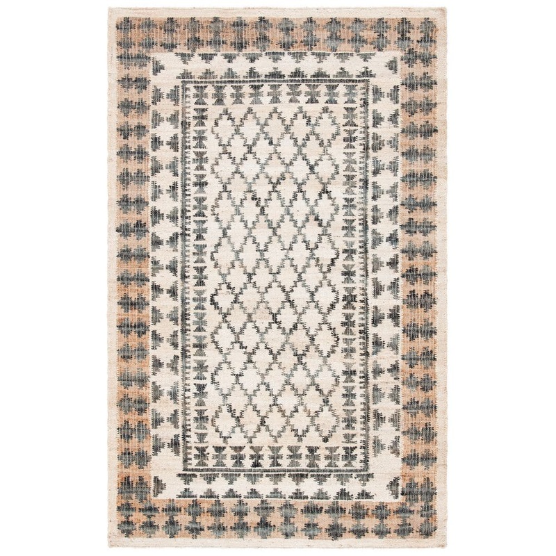 SAFAVIEH Kilim Ivory/Grey 9 ft. x 12 ft. Border Trellis Area Rug KLM755A-9