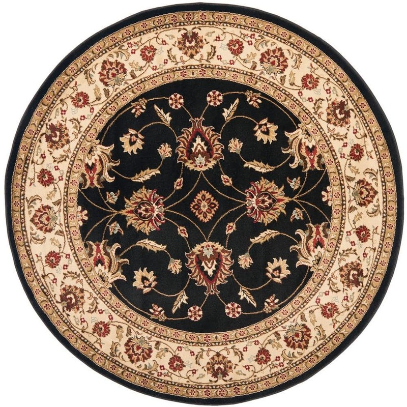 SAFAVIEH Lyndhurst Black/Ivory 5 ft. x 5 ft. Round Geometric Floral Border Area Rug LNH553-9012-5R