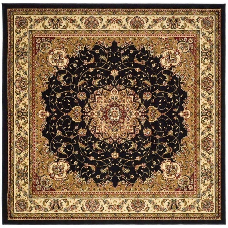 SAFAVIEH Lyndhurst Black/Ivory 8 ft. x 8 ft. Square Border Antique Floral Area Rug LNH329A-8SQ