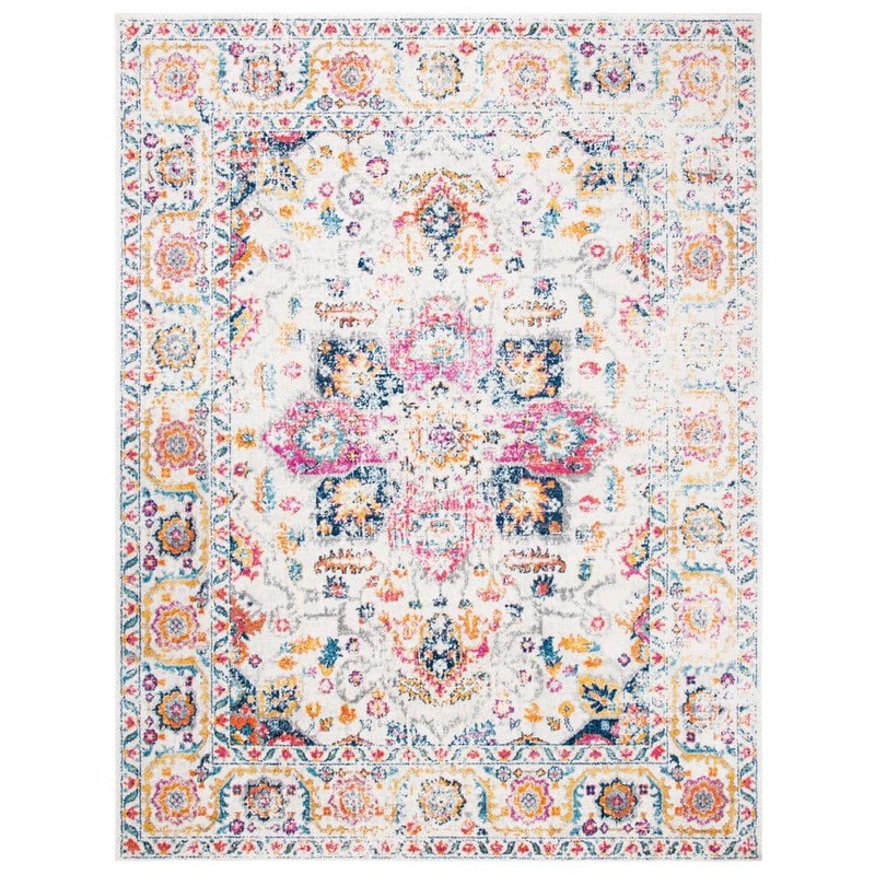 SAFAVIEH Madison Fuchsia/Ivory 11 ft. x 15 ft. Geometric Border Floral Medallion Area Rug MAD603R-1115