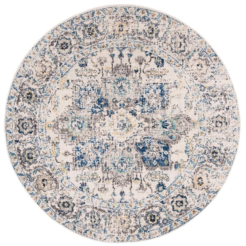 SAFAVIEH Madison Gray/Ivory 5 ft. x 5 ft. Round Geometric Area Rug MAD603F-5R