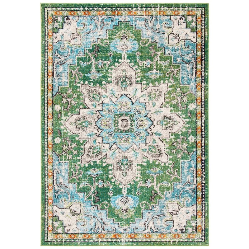 SAFAVIEH Madison Green/Turquoise 6 ft. x 9 ft. Border Area Rug MAD473Y-6