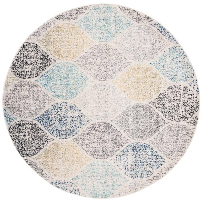 SAFAVIEH Madison Ivory/Blue 7 ft. x 7 ft. Round Medallion Area Rug MAD604D-7R