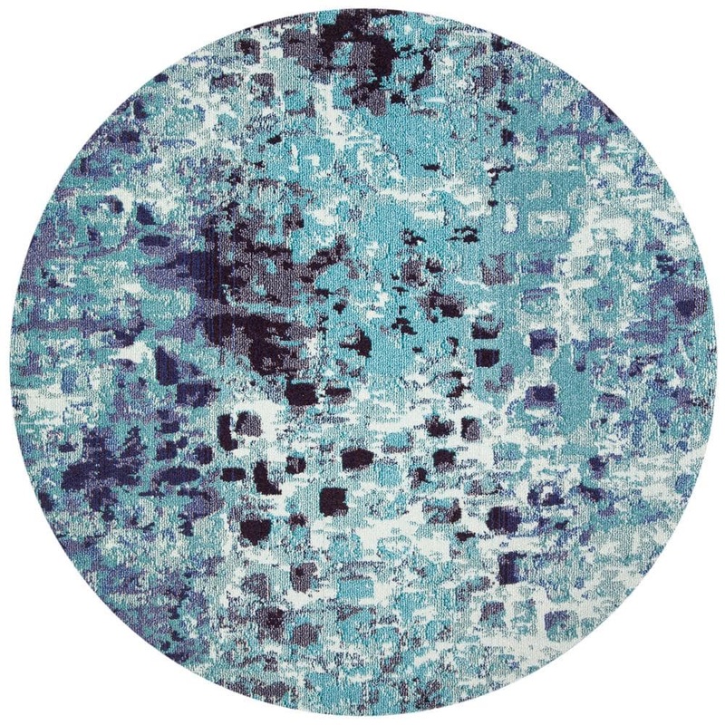 SAFAVIEH Madison Turquoise/Navy 5 ft. x 5 ft. Round Geometric Area Rug MAD425J-5R