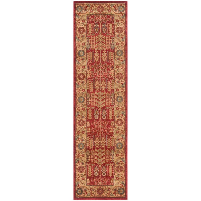 SAFAVIEH Mahal Red/Natural 2 ft. x 6 ft. Antique Floral Border Runner Rug MAH697A-26