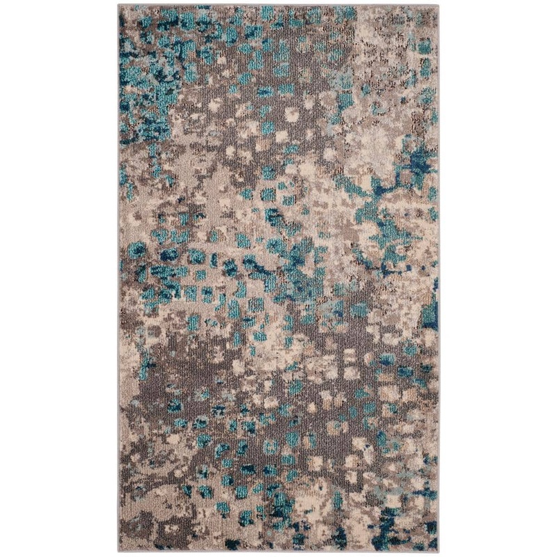 SAFAVIEH Monaco Gray/Light Blue Doormat 3 ft. x 5 ft. Geometric Area Rug MNC225E-3