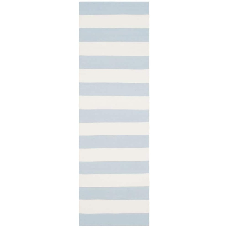 SAFAVIEH Montauk Sky Blue/Ivory 2 ft. x 12 ft. Striped Runner Rug MTK712K-211
