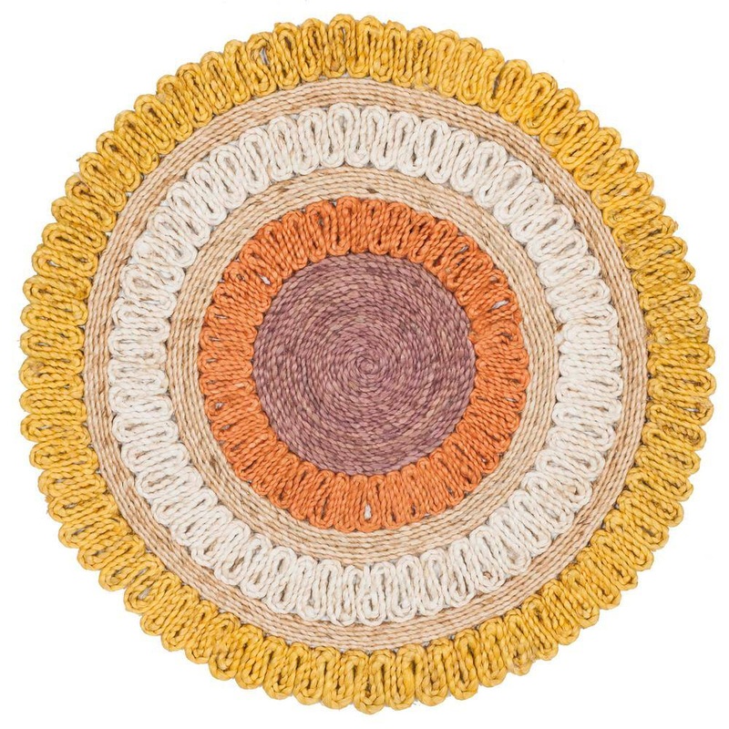 SAFAVIEH Natural Fiber Gold/Multi Doormat 3 ft. x 3 ft. Round Border Area Rug NF201B-3R