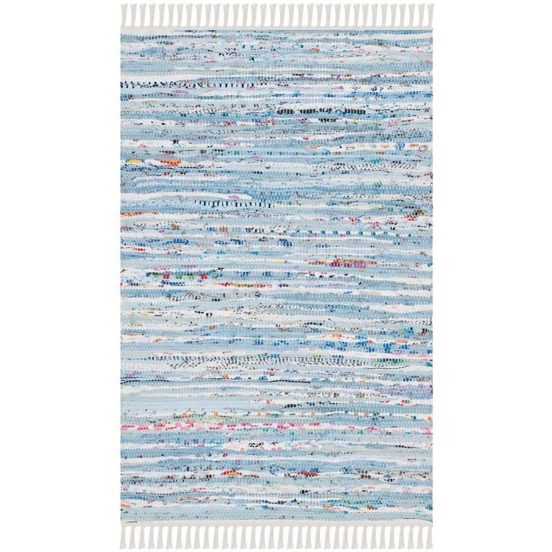 SAFAVIEH Rag Rug Light Blue/Multi Doormat 3 ft. x 5 ft. Striped Area Rug RAR125A-3