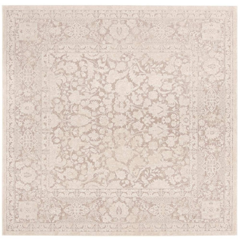 SAFAVIEH Reflection Beige/Cream 7 ft. x 7 ft. Square Distressed Floral Area Rug RFT667A-7SQ