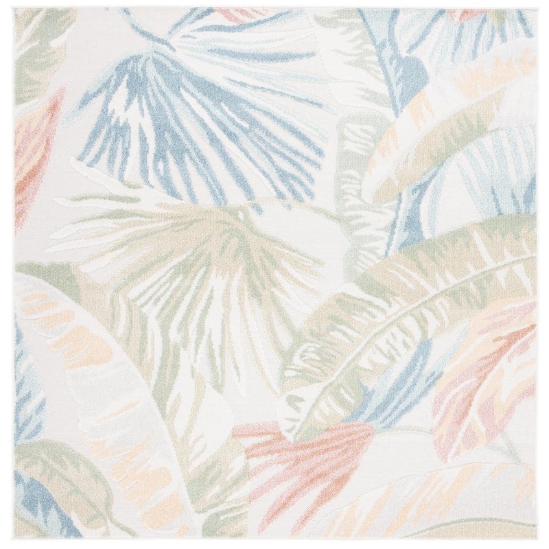 SAFAVIEH Sarasota Light Green/Beige 7 ft. x 7 ft. Floral Square Area Rug SAR106W-7SQ