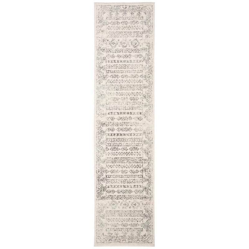 SAFAVIEH Tulum Ivory/Gray 2 ft. x 8 ft. Border Striped Distressed Runner Rug TUL271A-28