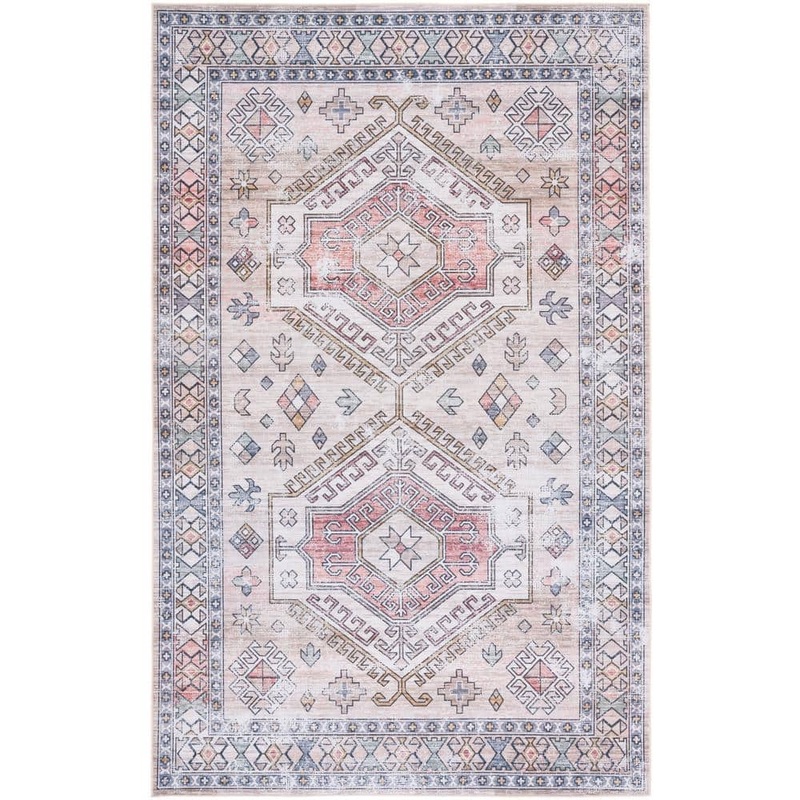 SAFAVIEH Tuscon Beige/Green Doormat 3 ft. x 5 ft. Machine Washable Distressed Floral Border Area Rug TSN146B-3