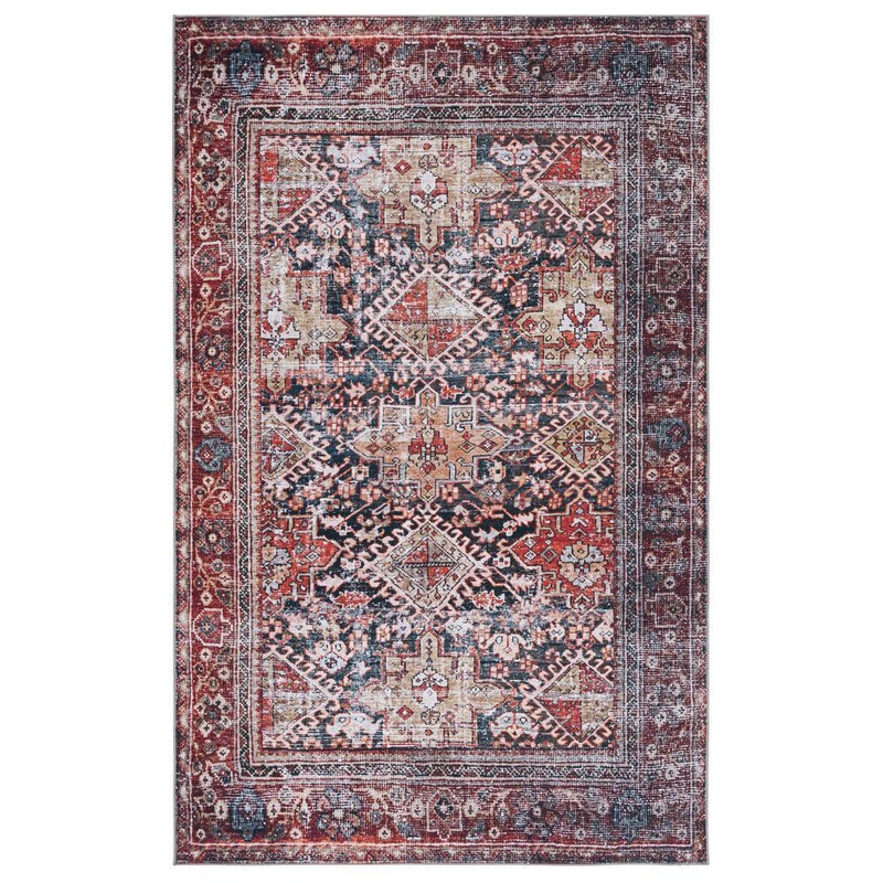 SAFAVIEH Tuscon Navy/Rust 6 ft. x 9 ft. Machine Washable Geometric Border Area Rug TSN130N-6
